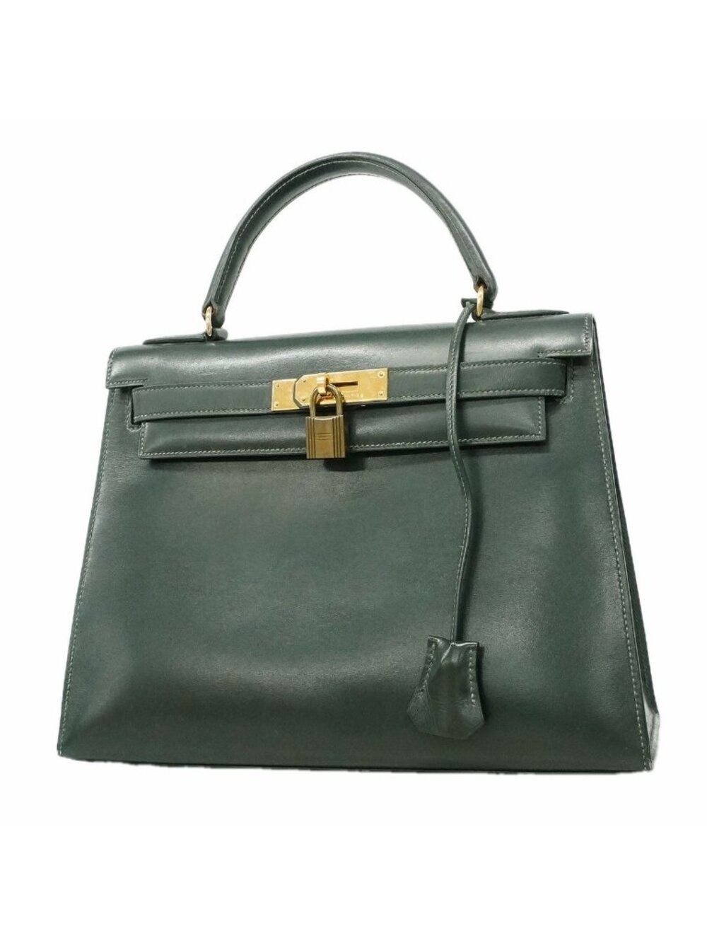 Hermes Handbag Kelly 28 Box Calf Green Gold